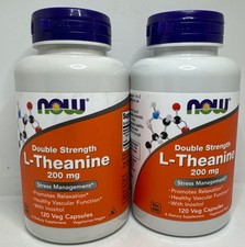 2X NOW Foods L-Theanine-200mg 120 Veg Capsules Exp 06-09/2029Brand New-US Seller