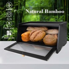 Bamboo Bread Box with Window, Large Black Countertop Storage Bin with Air Vents Bamboo Bread Box with Window, Large Black Countertop Storage Bin with Air Vents - Image 1