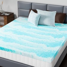 4 Inch Memory Foam Mattress Topper Queen Size Blue CertiPUR US Cooling Gel DUMOS