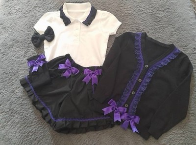 SCHULUNIFORM 3-14 JAHRE SHORTS POLO CARDIGAN CLIP SOCKEN SCHWARZ LILA