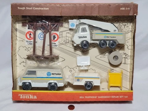 NEW Tonka Vintage 1980 Bell Telephone Emergency Repair Set 1001 Van Bucket Truck