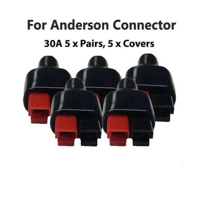 5 Pairs 30AMP Mini-Anderson Style Connector & Rubber Black Covers /Sleeves - New - image 1 of 4