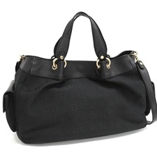 BVLGARI Logomania Canvas Satchel Convertible Hand Shoulder Bag Black Canvas T01N