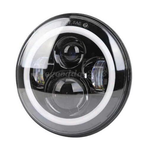 2x 7" Car LED Headlight Halo Angel Eyes Hi/Lo DRL For Jeep Wrangler JK LJ Harley - Picture 3 of 9