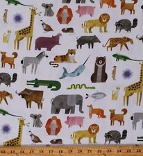 Cotton Zoo Animals Elephant A to Z Animals Fabric Print by the Yard D583.73