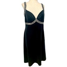 JS Boutique Dress Womens Sz 14 V Neck sleeveless Black velvet silver beads