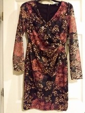 NWT Guess Women's Black/Pinks Floral Long Sleeve V-Neck Sheath Dress Shear Sz 8