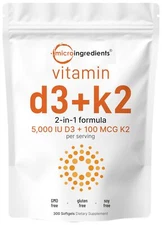 	Micro Ingredients Vitamin D3 5000 IU with K2 100 mcg 300 Soft-Gels	