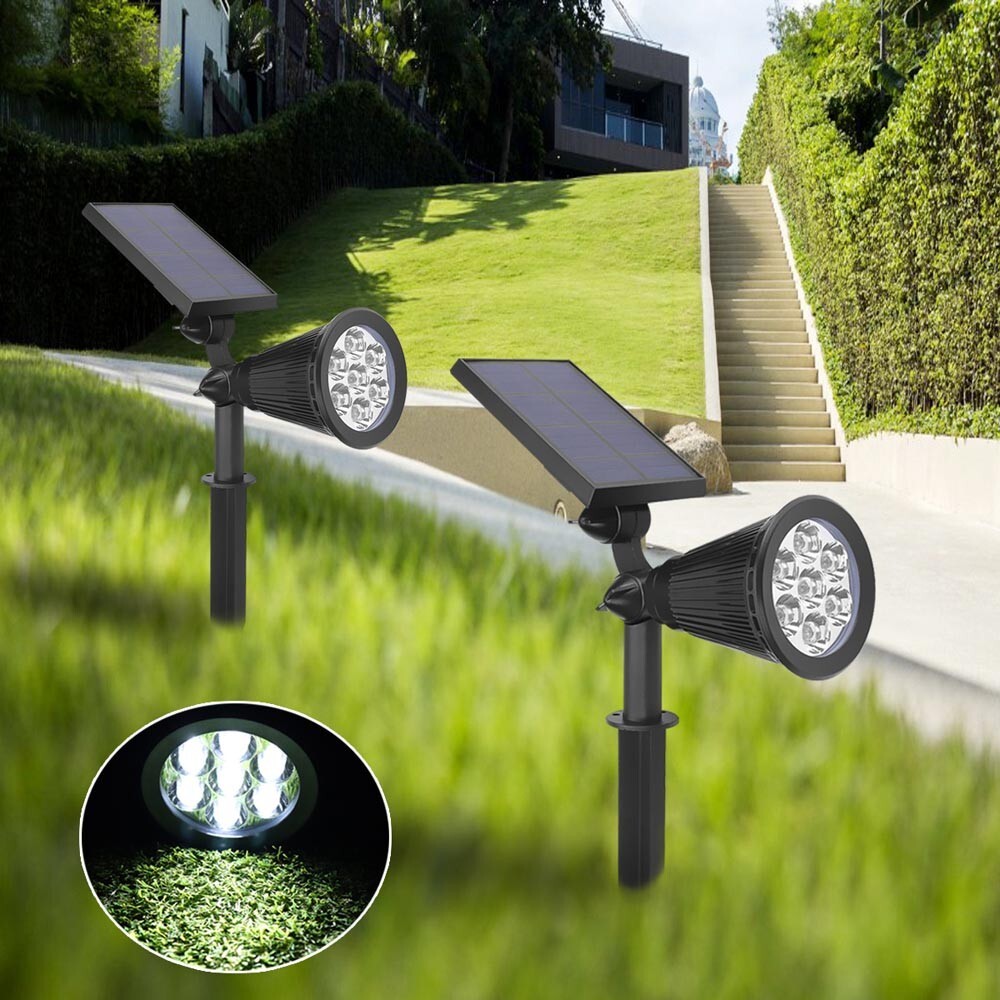 Coppia faro pannello solare ricaricabile 7 w faretto luce bianca 6500k giardino
