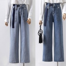 Pantaloni In Denim A Gamba Larga Dritta Donna Pantaloni Cropped A Vita Alta