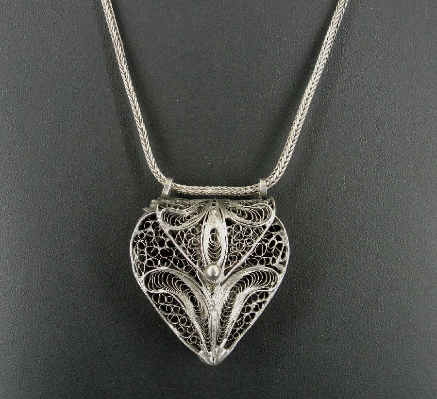 Vintage Sterling Silver Large Scent Locket Pendant Chain Necklace-image
