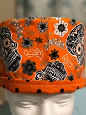 Orange skulls reversible Adult Skull/Chemo Surgical Scrub Hat/Cap Handmade