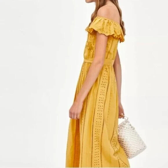 Zara Trf Collection Large Belted Yellow Cotton Ey… - image 2