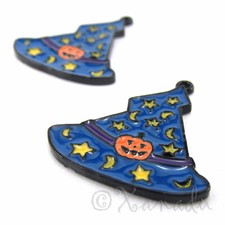 Witch Hat Charm 27mm Halloween Wizard Hat Blue Enamel Pendant C9918 - 1, 2, 5PCs