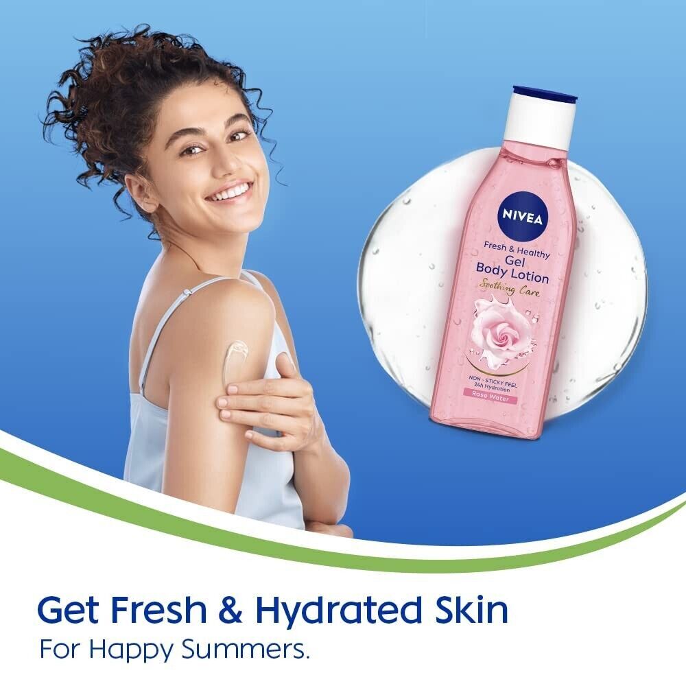 NIVEA Rose Water Gel Body Lotion 24H hydration NonSticky & Fast
