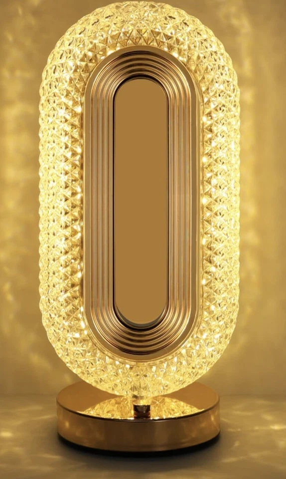 Moderna lámpara de mesa de cristal recargable USB ovalada de lujo sala dormitorio cama Foto 2 de 4