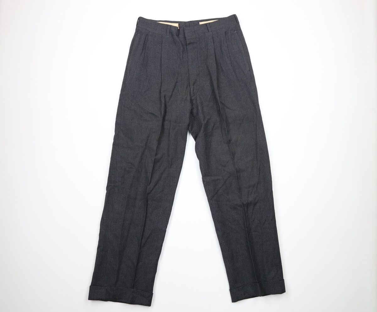 Vintage 30s Mens 31x31 Pleated Cuffed Pinstriped Wool Pants Vintage 30s Mens 31x31 Pleated Cuffed Pinstriped Wool Pants