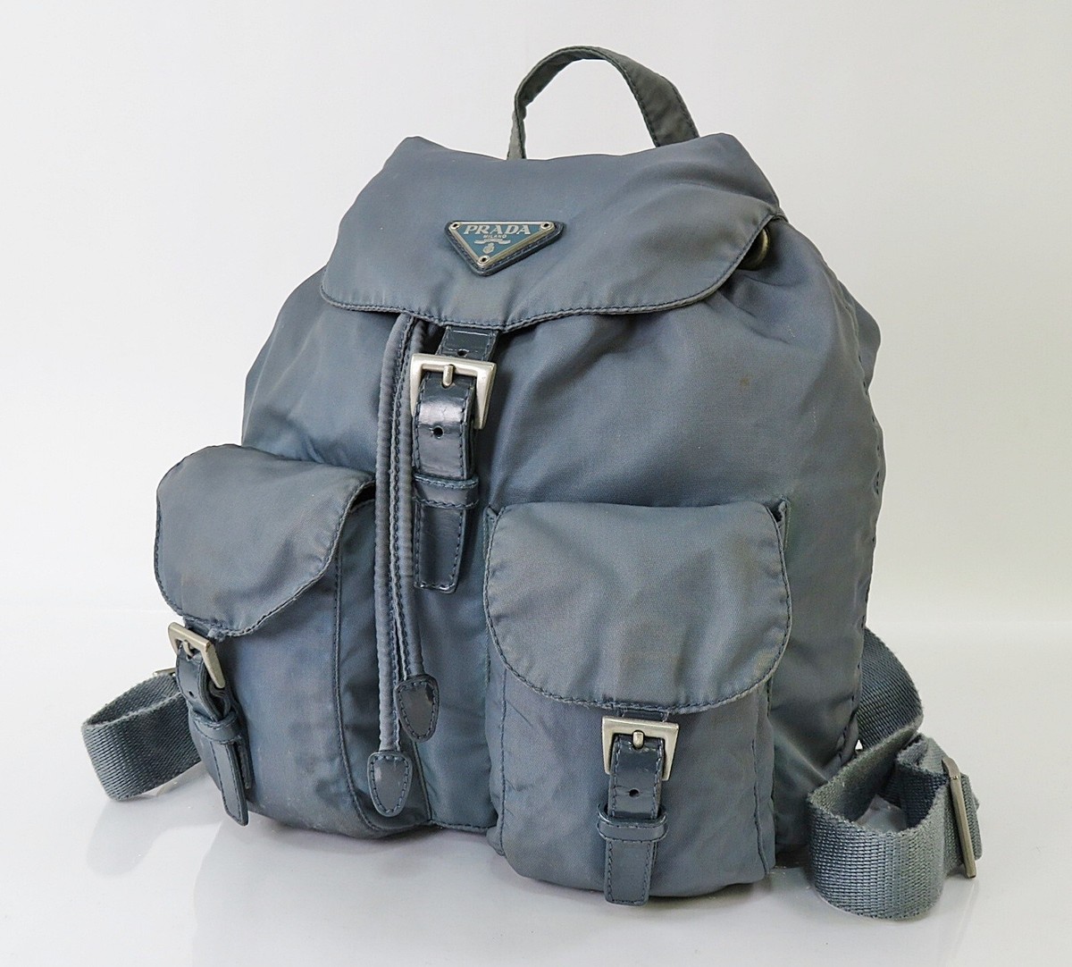 Authentic PRADA Blue Nylon and Leather Backpack Bag Purse #60859