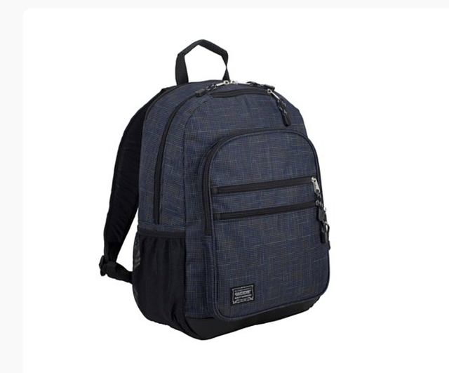 Blue Black Plaid Tech Backpack Padded Electronic Storage Compartment