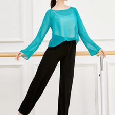 Women Sheer Mesh Shirts Tops Blouse T-shirts Dance Costume See Through Retro