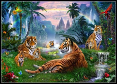 Temple Lake Tigers - Chart Counted Cross Stitch Patterns Needlework DMC Color