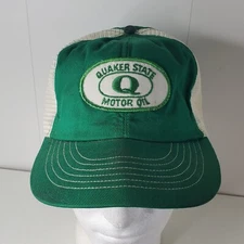 VTG Quaker State Motor Oil Lube Logo Patch Snapback Hat Mesh Trucker Cap USA
