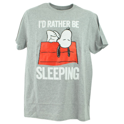 Peanuts Snoopy I'd Rather Be Sleeping Gray Crew Neck Adults Tshirt Tee