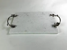 Michael Aram White Orchid Marble Tray, Silver Flower Handles