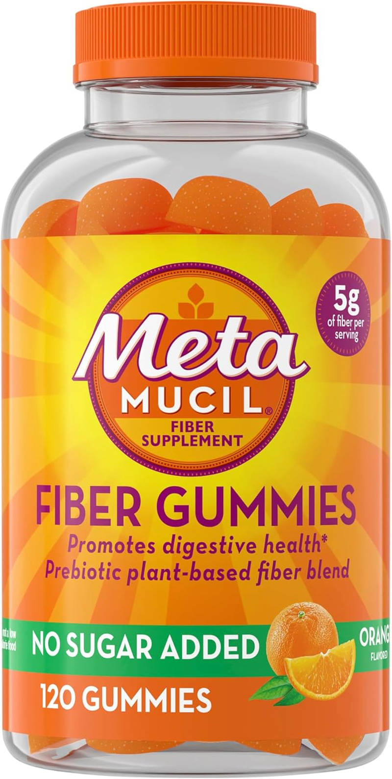 Metamucil Fiber Gummies for Adults, No Sugar Added Orange Flavor, 5G Prebiotic P