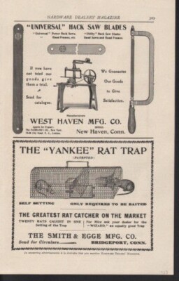 1903 WEST HAVEN HACK SAW NEW YANKEE RAT TRAP SMITH EGGE BRIDGEPORT AD 10100
