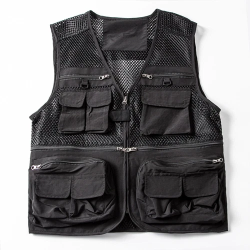 Herren Mesh Cargo Utility Jacke Weste Weste Tops mehrere Taschen Weste Angeln Marine - Bild 13 von 22