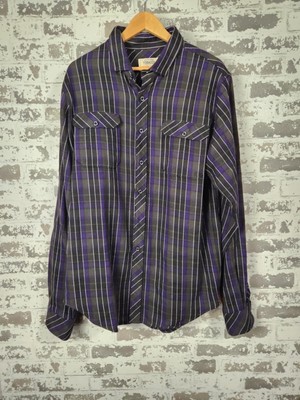 Tobacco Schecter Shirt Mens XXL Blue Purple Striped Flannel Long Sleeve Collab