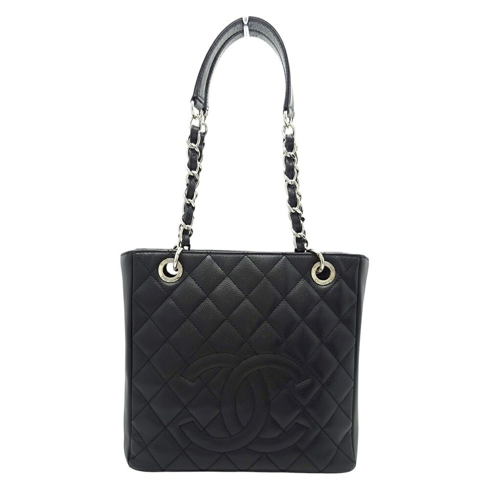 Chanel A50994 Pst Chain Tote Bag 18 Black Caviar Leather Coco Handbag