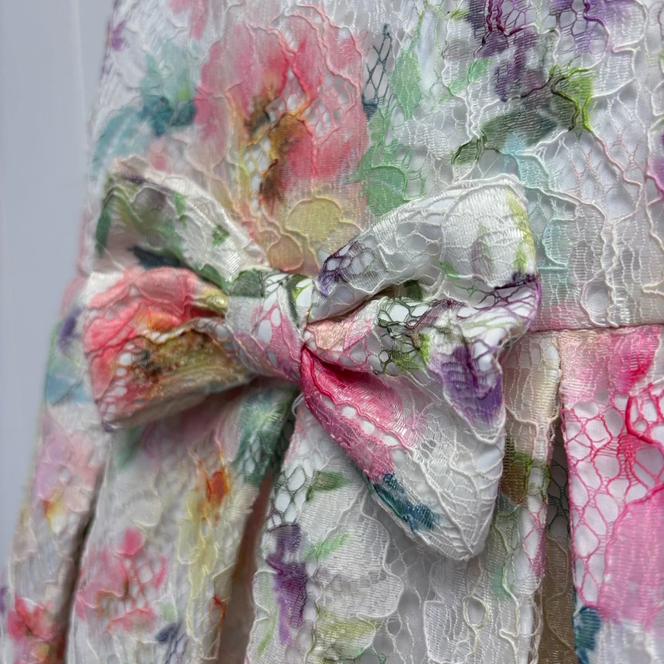 Vestido de té de boda con encaje floral pastel Bonnie Jean para niña talla 5 lazo Foto 3 de 4