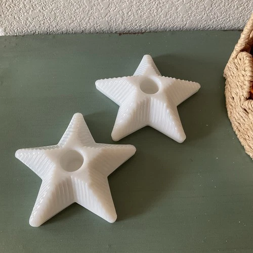 Vintage Milk Glass Star Candleholder 2 Cottage