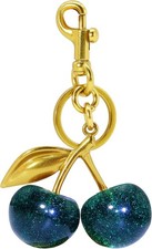 Cherry Fruit Gold Silver Tone Black Bag Charm Keychain for Purse Handbag