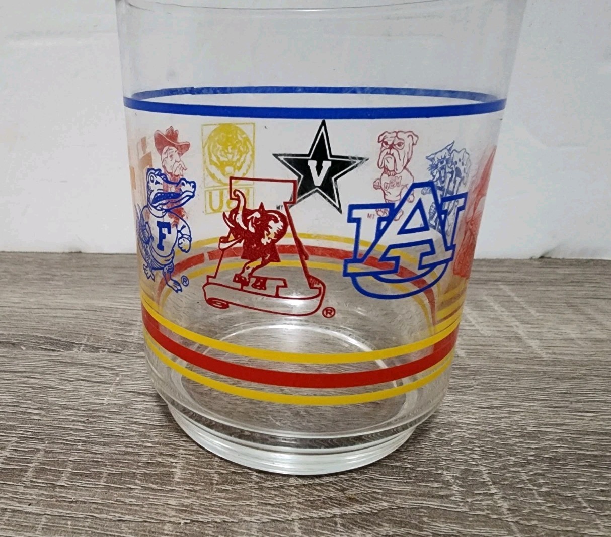 Vtg Southeastern Conference Highball Glass College Logos SEC Florida Alabama LSU