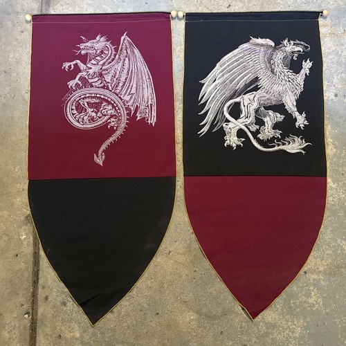 A Pair Of Medieval Style Eagle Pennant Banner 47” Jeff Underhill Silver Blk Burg