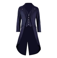 Mens Vintage Tailcoat Jacket 5 Button Waistcoat Large Collar Halloween Cosplay
