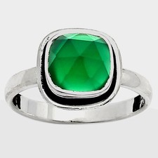 Faceted Natural Green Onyx 925 Sterling Silver Ring s.7.5 Jewelry R-1156