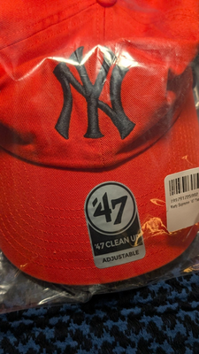 A24 Marty Supreme x '47 Yankees Embroidered Orange Hat In Hand for