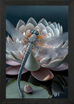 Gerahmtes Wandbild Libelle und Lotus Poster Leinwanddruck Bild