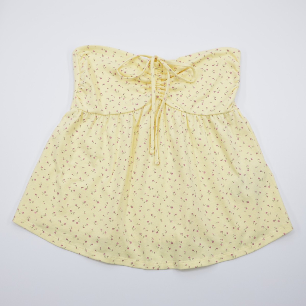 Hollister Women's Floral Strapless Cinched Babydoll Top Yellow