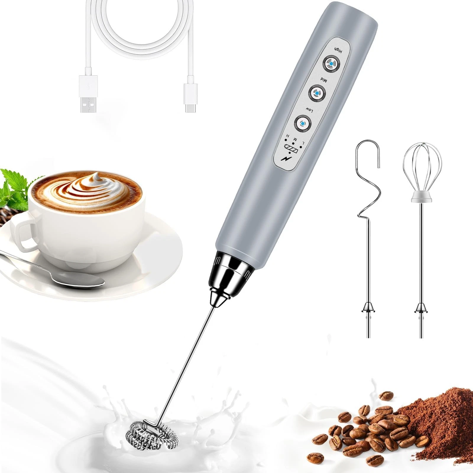 Milk Frother Handheld for Coffee, Electric Whisk 3 Speed Adjustable, Drink Mi...