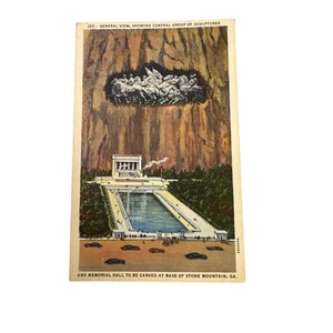 Vintage Stone Mountain GA Linen Postcard Memorial Hall Sculpture View 6AH2585