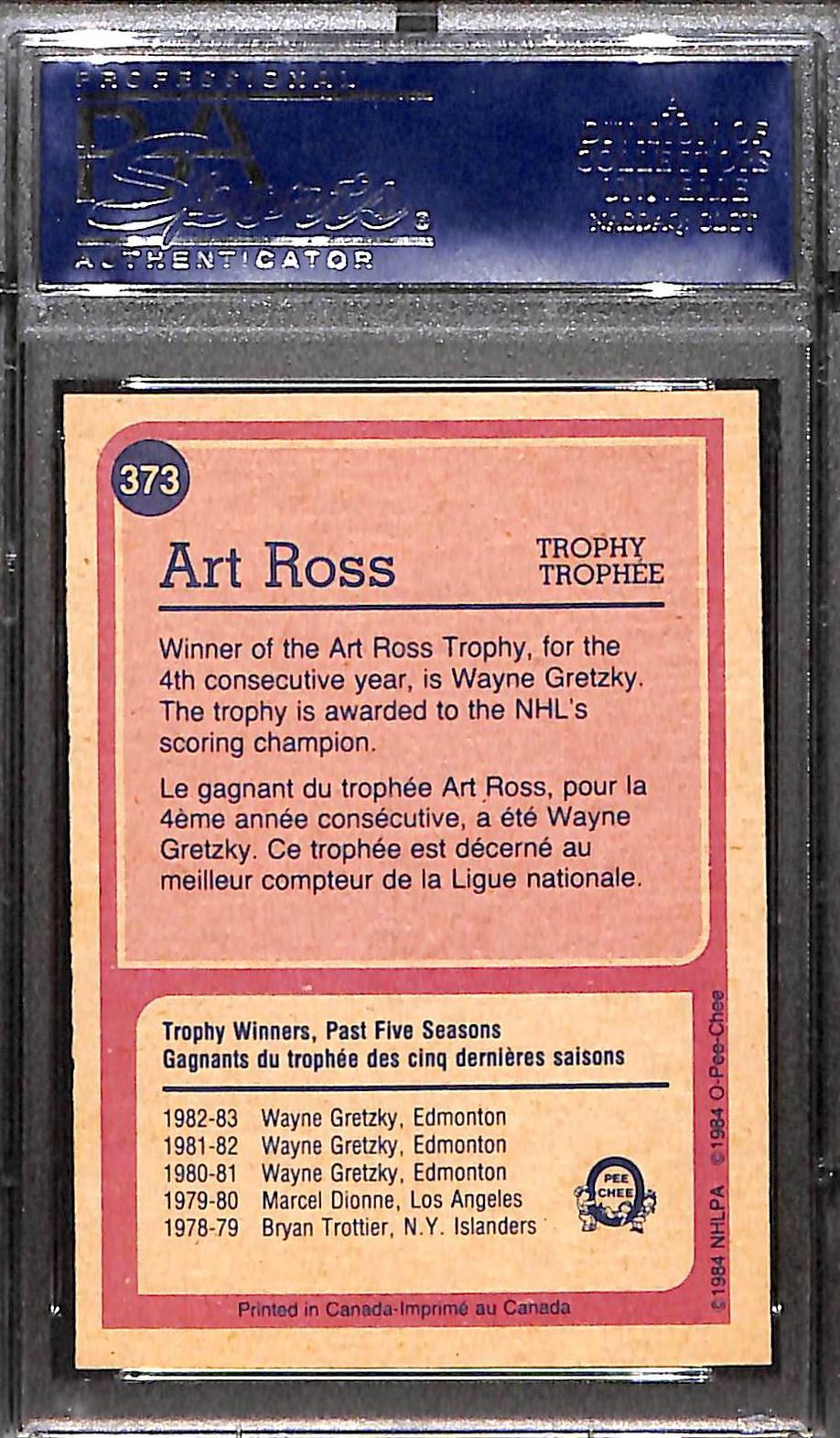 1984 O-Pee-Chee #373 Wayne Gretzky (Art Ross Trophy) PSA 10 GEM-MT 17961997 view 2