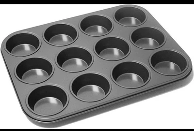 12 Cup Muffin Cake Pan Baking Tray Deep Tin Cupcake Bun Sheet Steel Bakeware