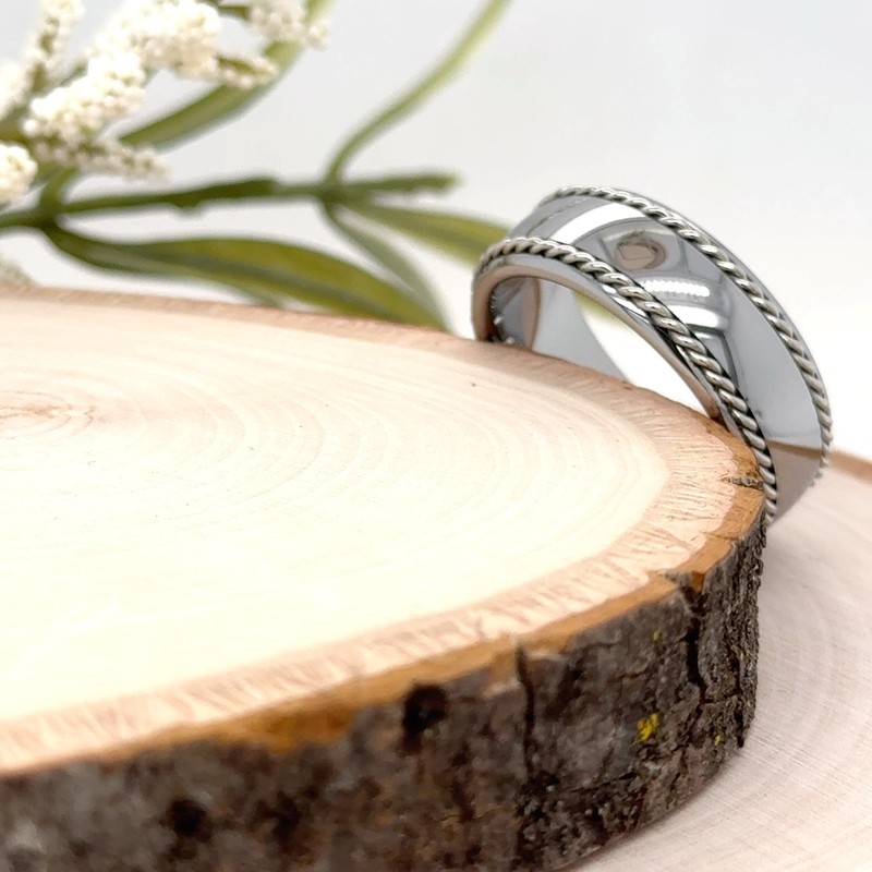 Polished Finish with Rope Edge Design 8mm durable Unisex Tungsten Carbide Ring