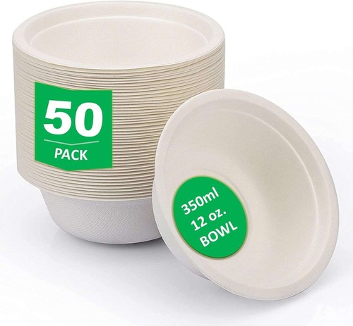 50 Pack Strong Quality ECO Friendly Biodegradable Compostable Bowls - Perfect