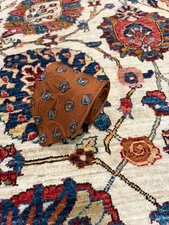 Leonard Paris Silk Tie Brown Geometric Pattern Made in Italy NWT